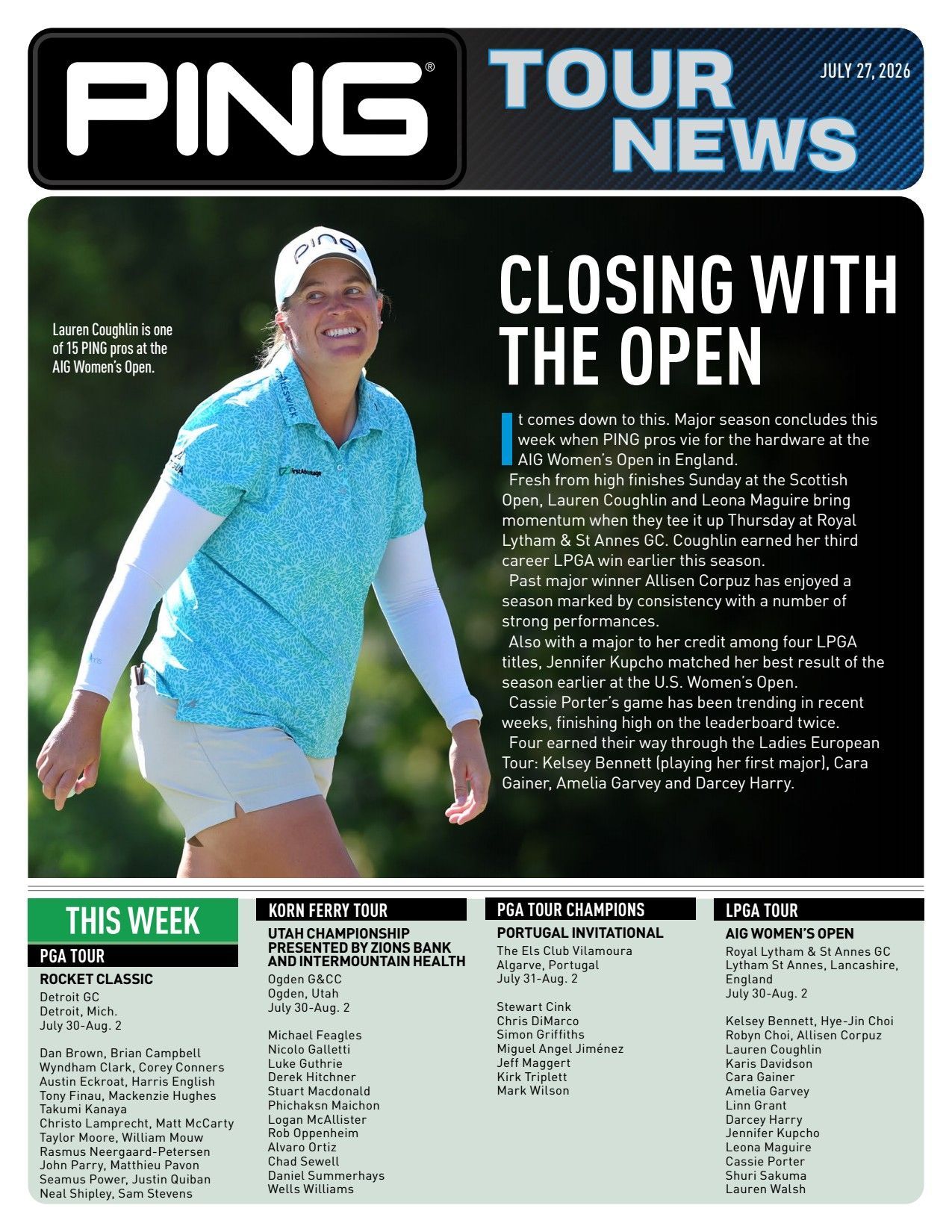 PING Tour News magazine cover featuring a golfer in a turquoise shirt and title