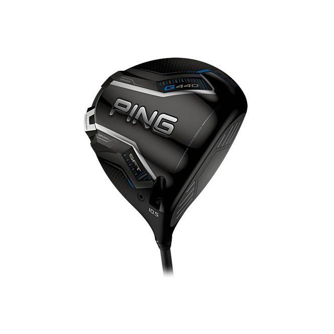 Black PING G430 golf driver with a dark setting and subtle blue accents.