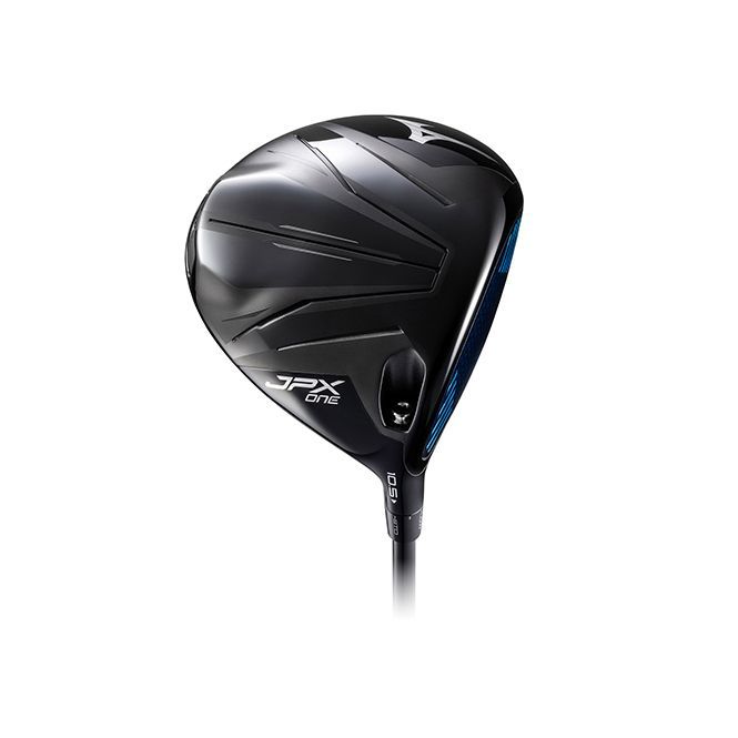 A black Mizuno JPX golf driver head angled to the side against a white background.