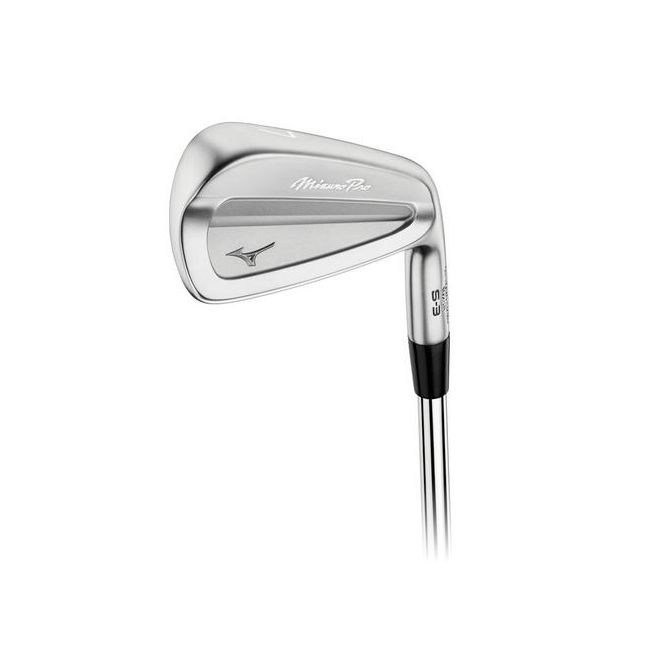 A Mizuno golf iron with a silver clubhead and shaft, ready for use.