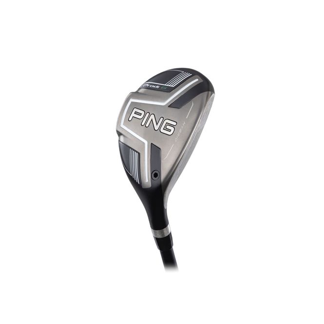 Ping hybrid golf club with a gray and silver head.