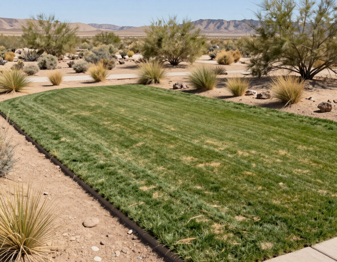 Freshly mowed and edged high-desert yard