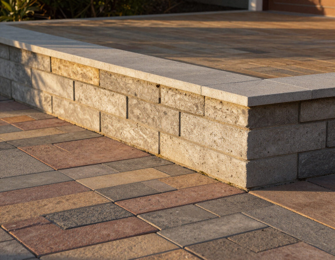 Paver patio with a low block retaining wall