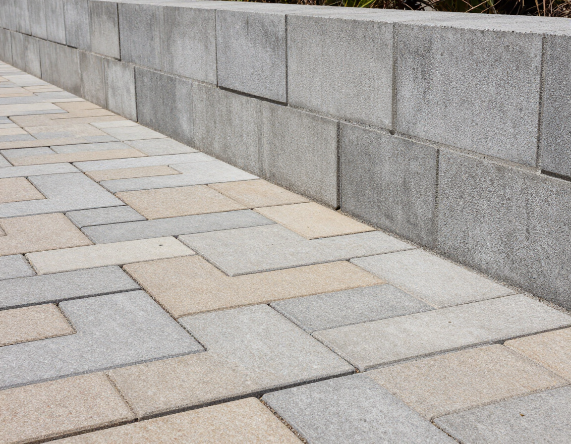 Paver walkway beside a clean block retaining wall