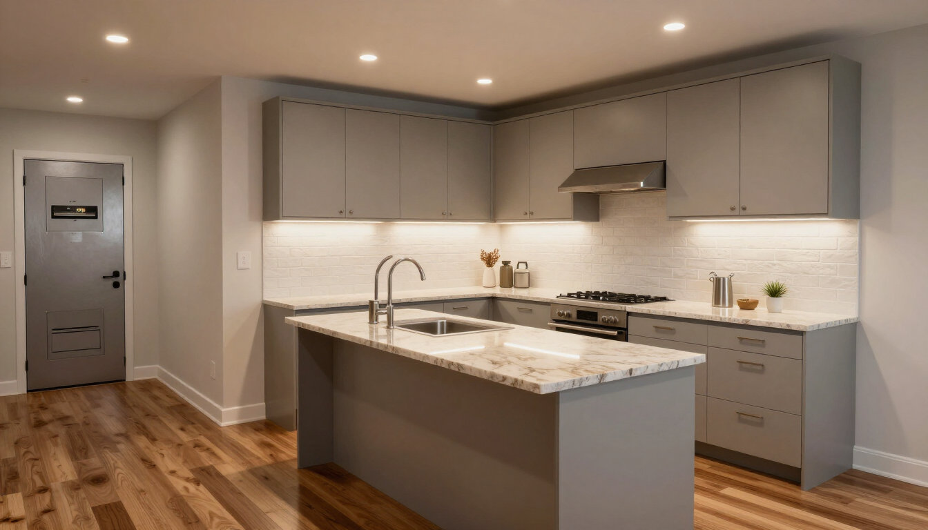 Renovated kitchen with new electrical panel and updated lighting