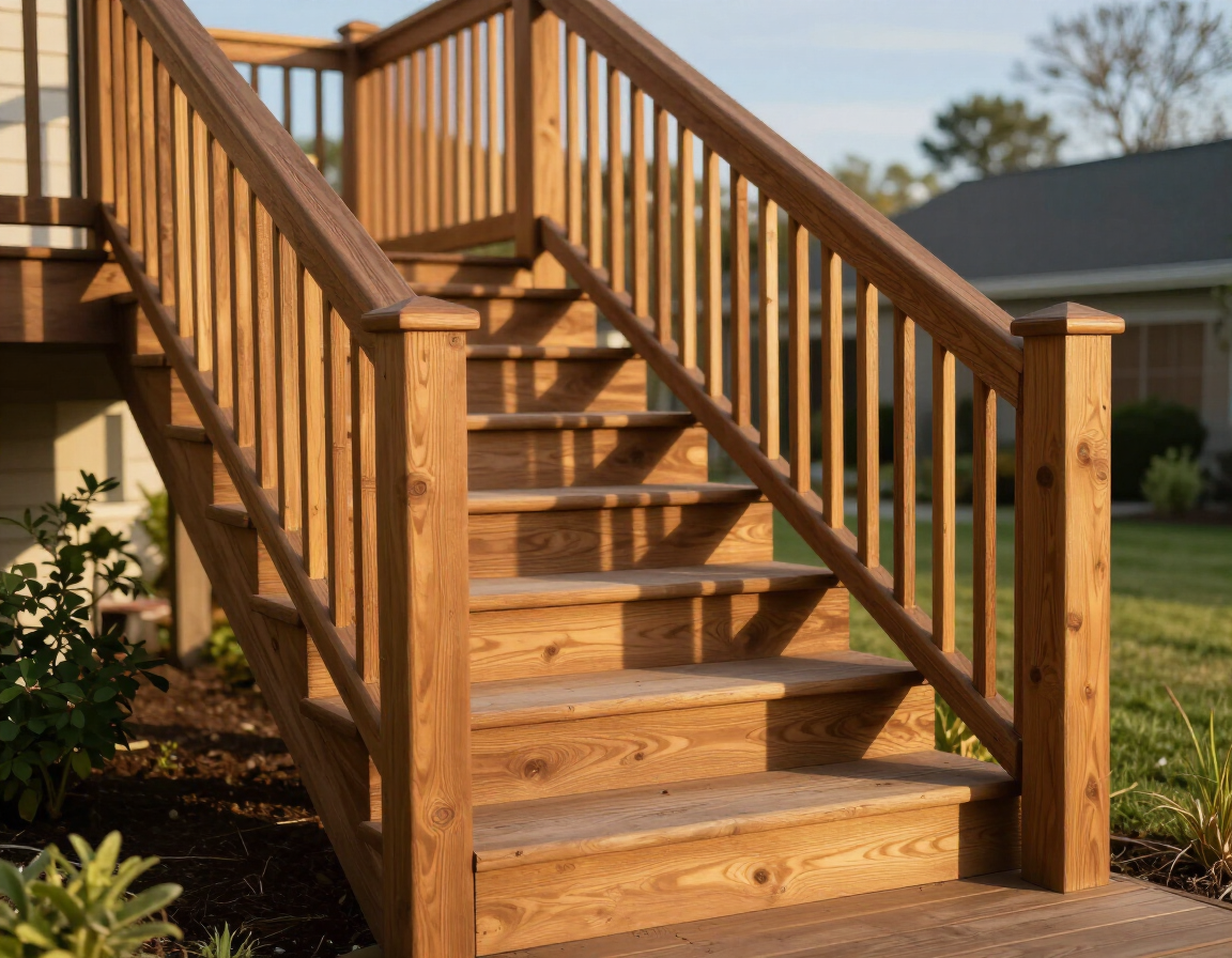 Deck stairs and railing