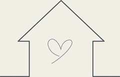 Simple line drawing of a house with a heart inside.