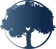 A silhouette of a tree in a circle on a white background