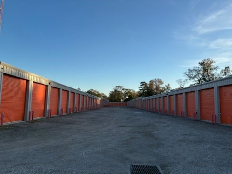 Wide self storage facility driveway
