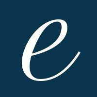 A white letter e is on a blue background.