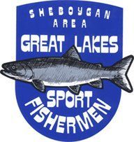 A sticker with a fish on it that says `` sheboygan area great lakes sport fishermen ''.