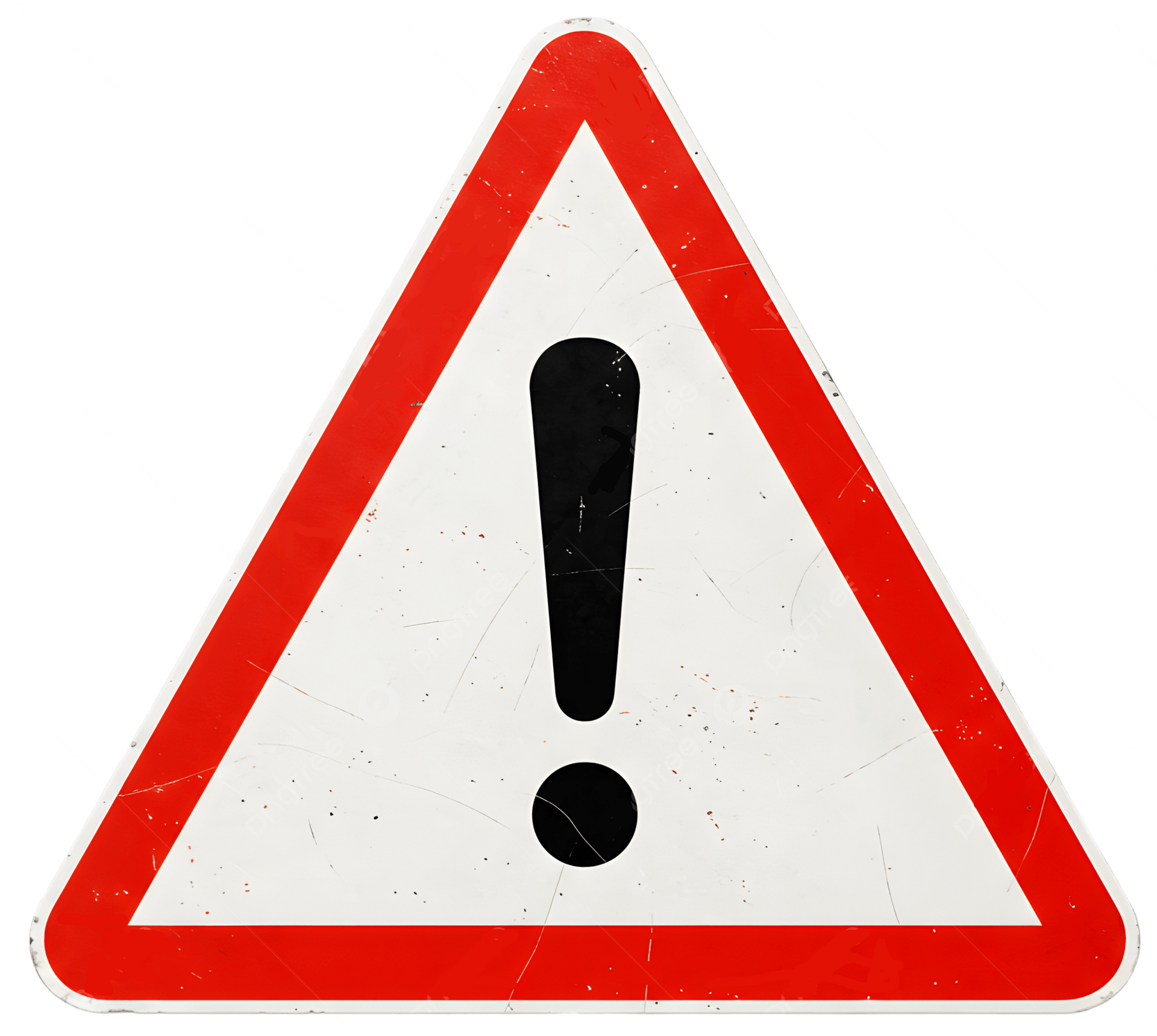 Caution image A white, red-bordered triangular warning sign featuring a black exclamation point.