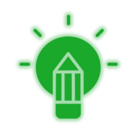 Green lightbulb icon with a pencil inside and light rays around it
