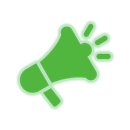 Green megaphone icon with sound lines