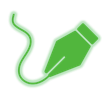 Green fountain pen nib icon with a flowing ink line