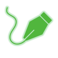 Green sewing machine icon with a thread line on a white background