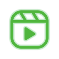 Green video reel icon with a play button inside