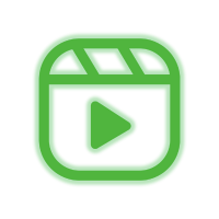 Green video reel icon with a play button inside