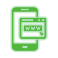 Green smartphone icon with overlapping web browser window and “WWW” text