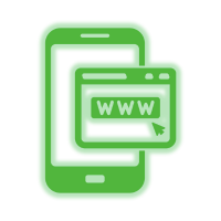 Green smartphone icon with overlapping web browser window and “WWW” text