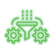Green filter and gears icon symbolizing industrial processing or settings