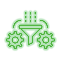 Green filter and gears icon symbolizing industrial processing or settings