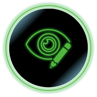 Green eye logo with a pencil on a black circular background, suggesting visual design or editing