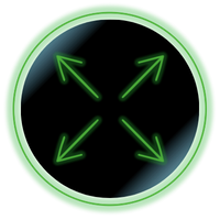Green four-arrow expand icon inside a black circle with a glowing rim