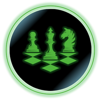 Green chess pieces on a black circular logo with neon green outline