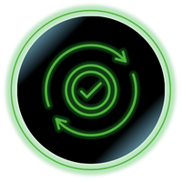 Green circular refresh icon with checkmark on a black background