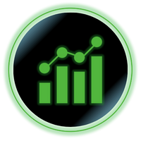 Green bar chart with upward line graph inside a black circular icon