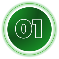 Green circular badge with white outlined “01” in the center.