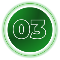 Green circular badge with white outlined number 03 in the center.