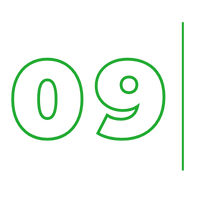 Green outlined “09” with a vertical green line on a white background