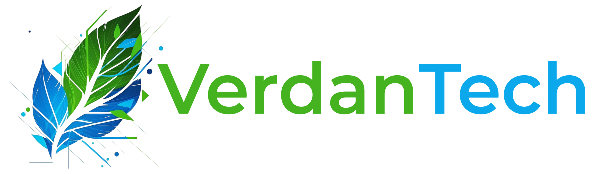 VerdanTech logo with green and blue leaf icon and green-blue text on white background