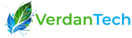 VerdanTech logo with green and blue leaf icon and green-blue text on white background