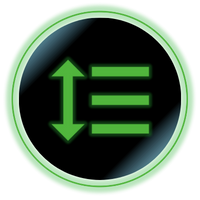 Green up-down arrows and horizontal lines inside a black circle with a glowing green border.