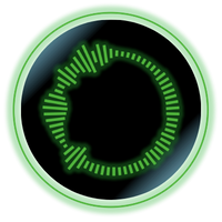 Green circular audio equalizer icon on a black background with a glowing ring