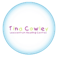Logo for Tina Cowley Leesentrum/Reading Centre in a blue-outlined circle on a white background