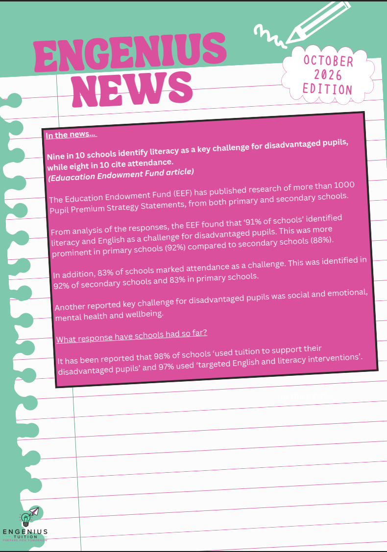 Poster titled “ENGENIUS NEWS” with text and several student award photos on a dark background