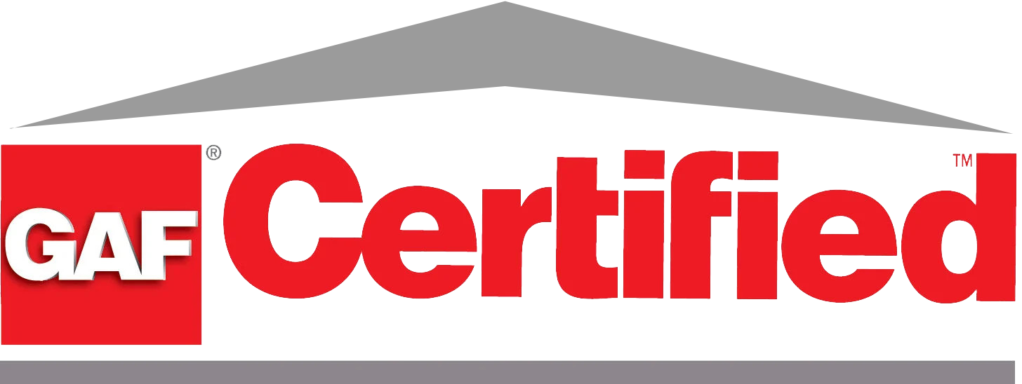 The GAF Certified logo with red text on a white background enclosed by a gray roof outline.