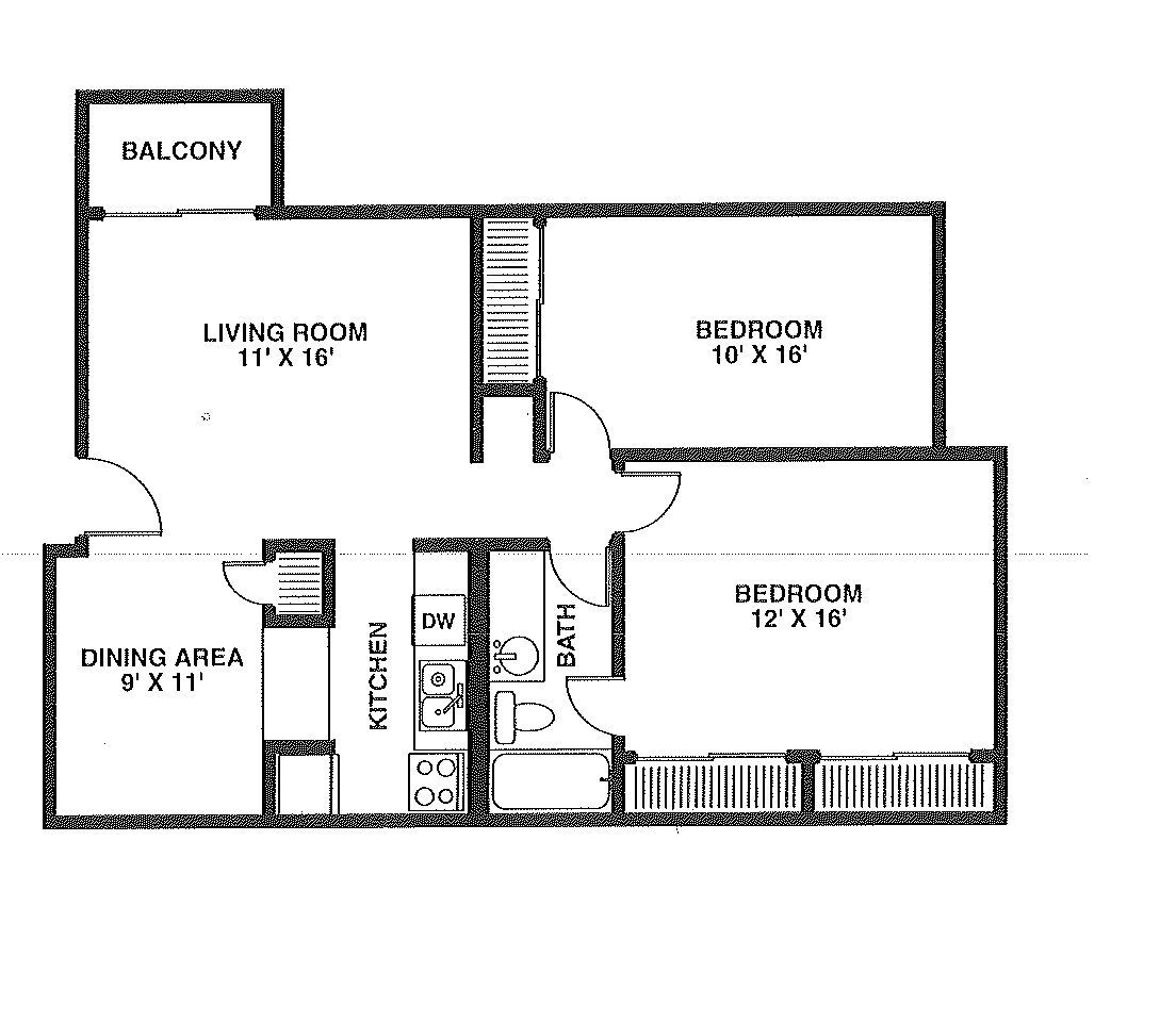 Floor Plan: 2 Bed · 1 Bath · 960 SQ. FT.