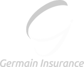 Germain Family Insurance Germain Insurance logo in gray and white
