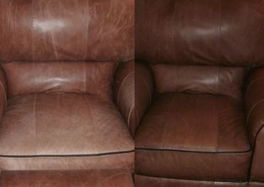 A Before and After Picture of a Brown Leather Chair — Furniture & Auto Pride In Port Macquarie, NSW