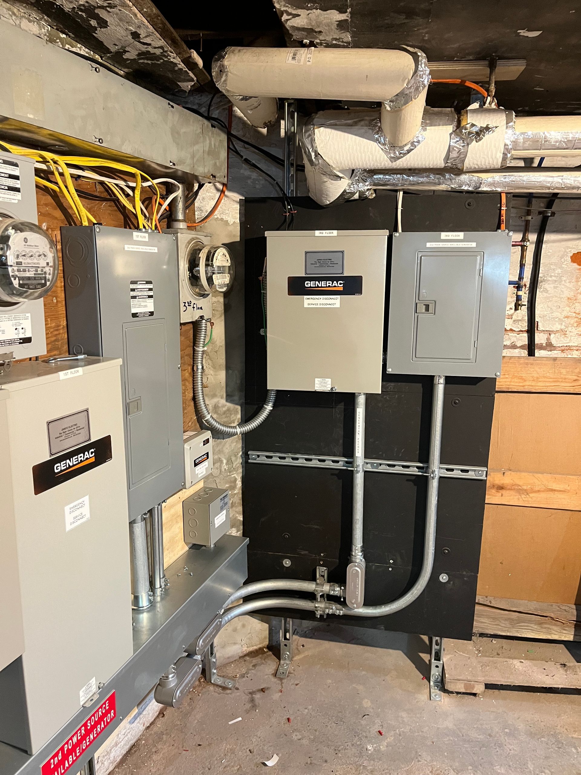 A room with a lot of electrical equipment on the wall.