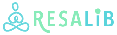 Un logo pour resalib avec un symbole de yoga sur fond blanc.