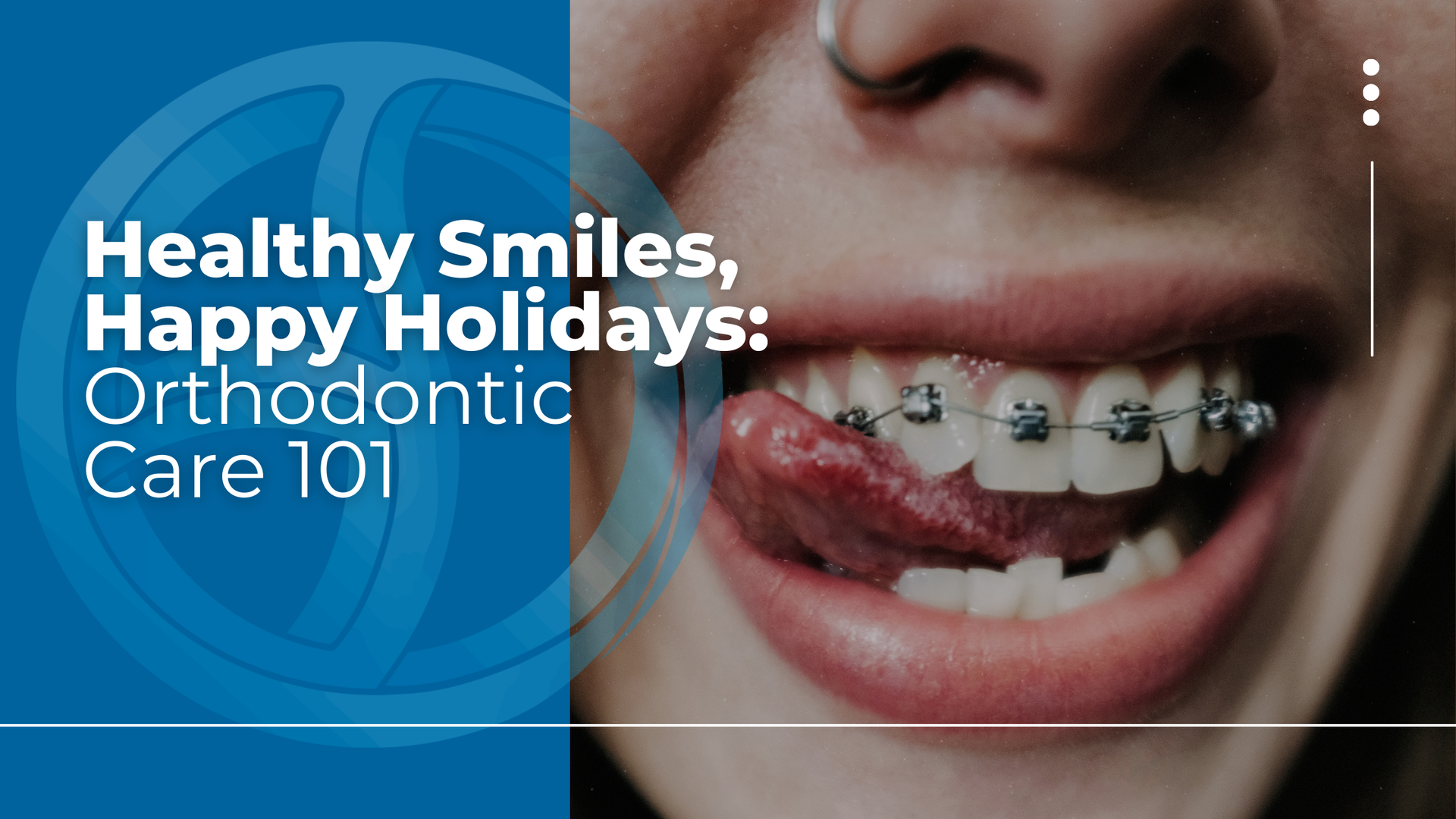 A woman with braces on her teeth is smiling with her tongue out.