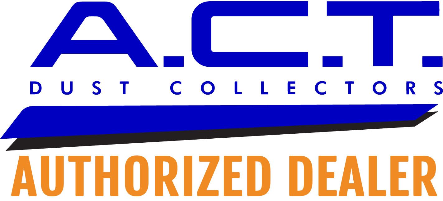 Logo for A.C.T. Dust Collectors, an authorized dealer. Blue and orange colors. Text in the logo.