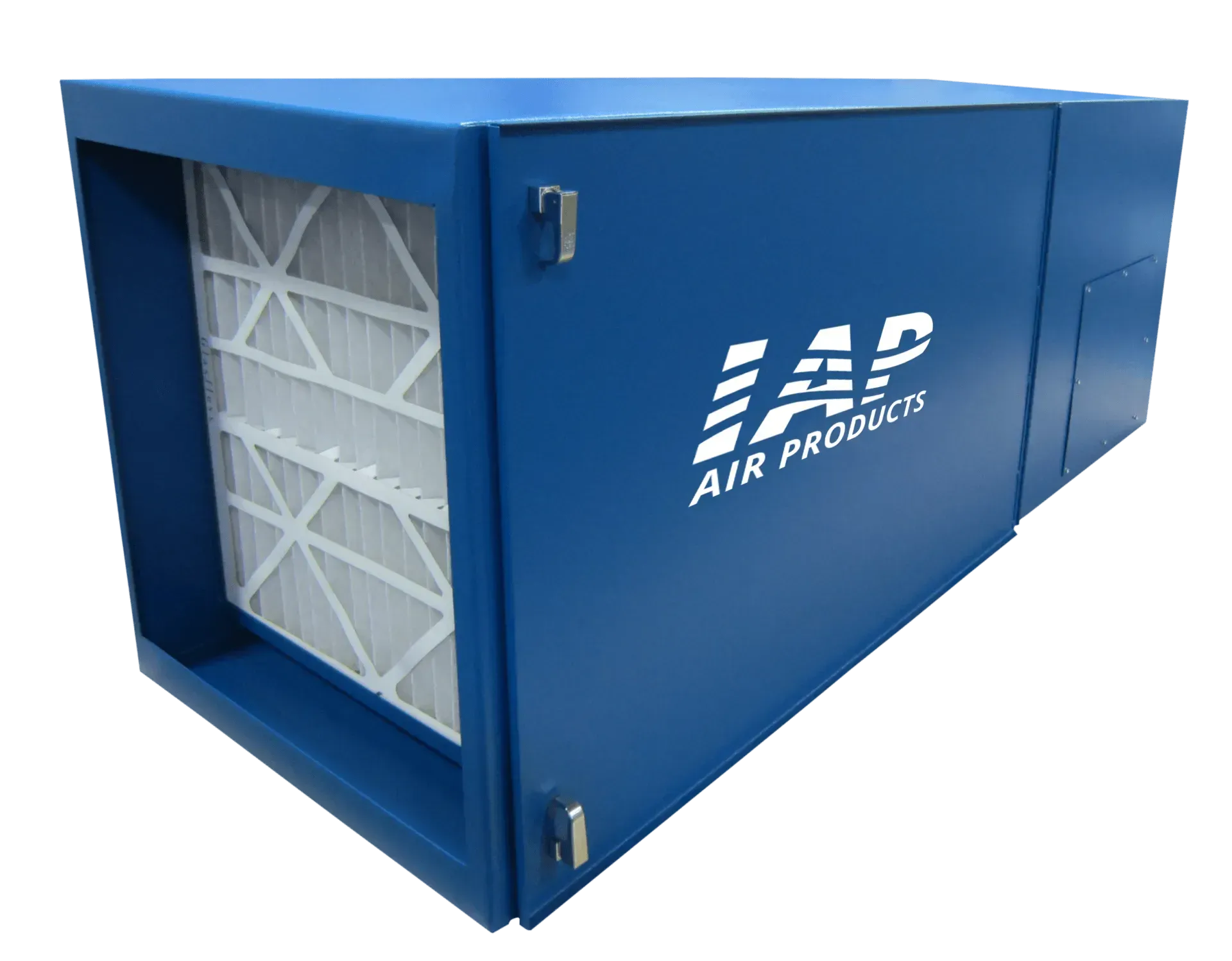 Blue IAP Air Products air filter unit with visible filter.