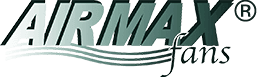 Airmax fans logo with stylized text and registration mark.